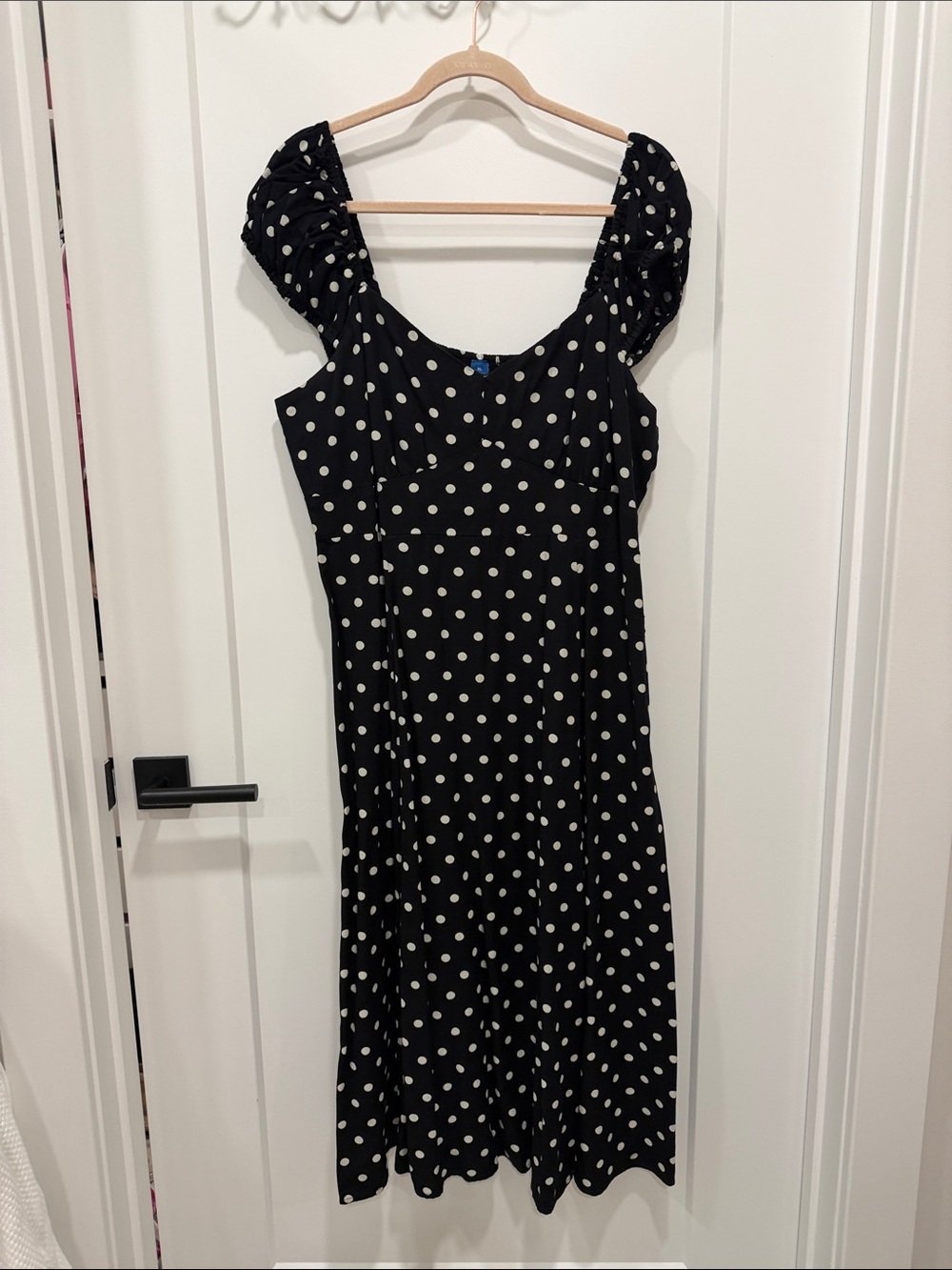 Old Navy Black Dress with White Polka Dots and Puff Sleeves